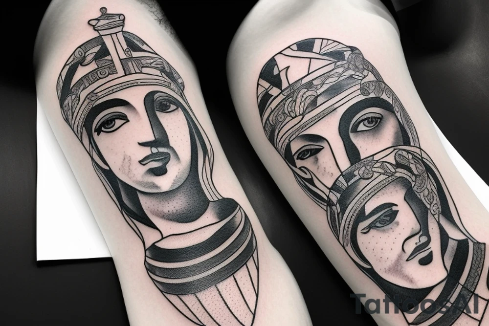 Old greek style vase with the image of Old Greeks drinking vine tattoo idea