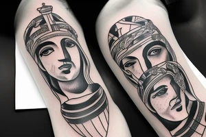 Old greek style vase with the image of Old Greeks drinking vine tattoo idea