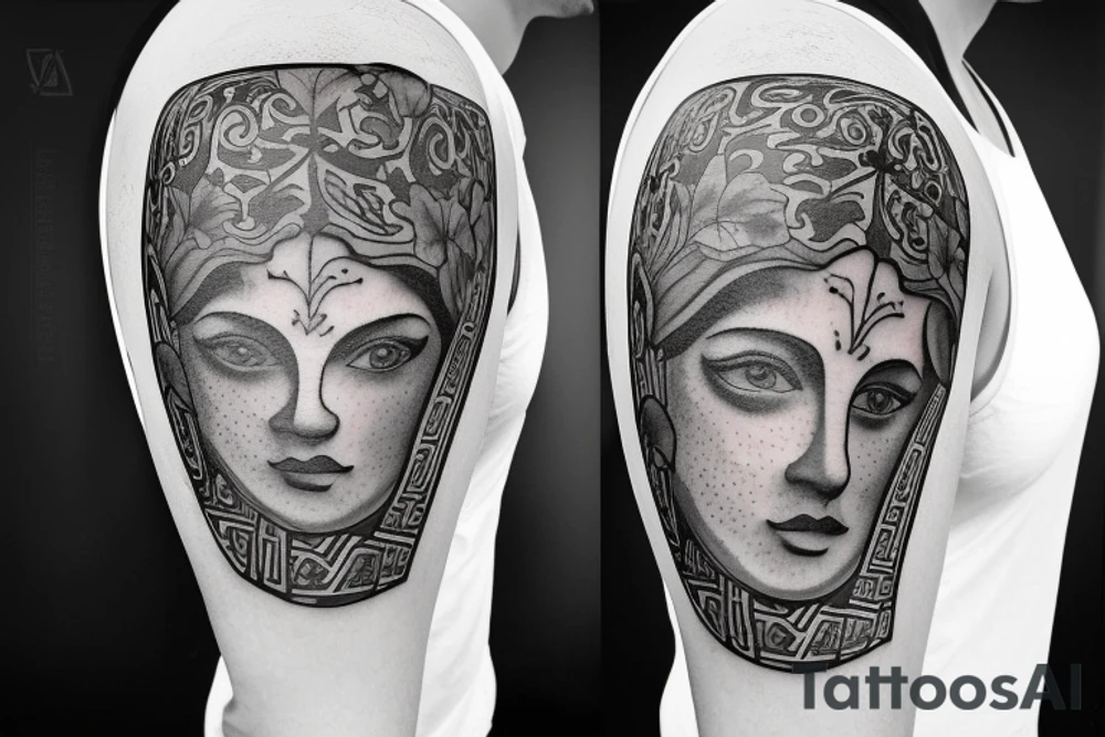 Old greek style vase with the image of Old Greeks drinking vine tattoo idea