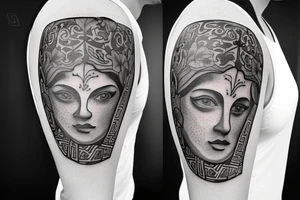 Old greek style vase with the image of Old Greeks drinking vine tattoo idea