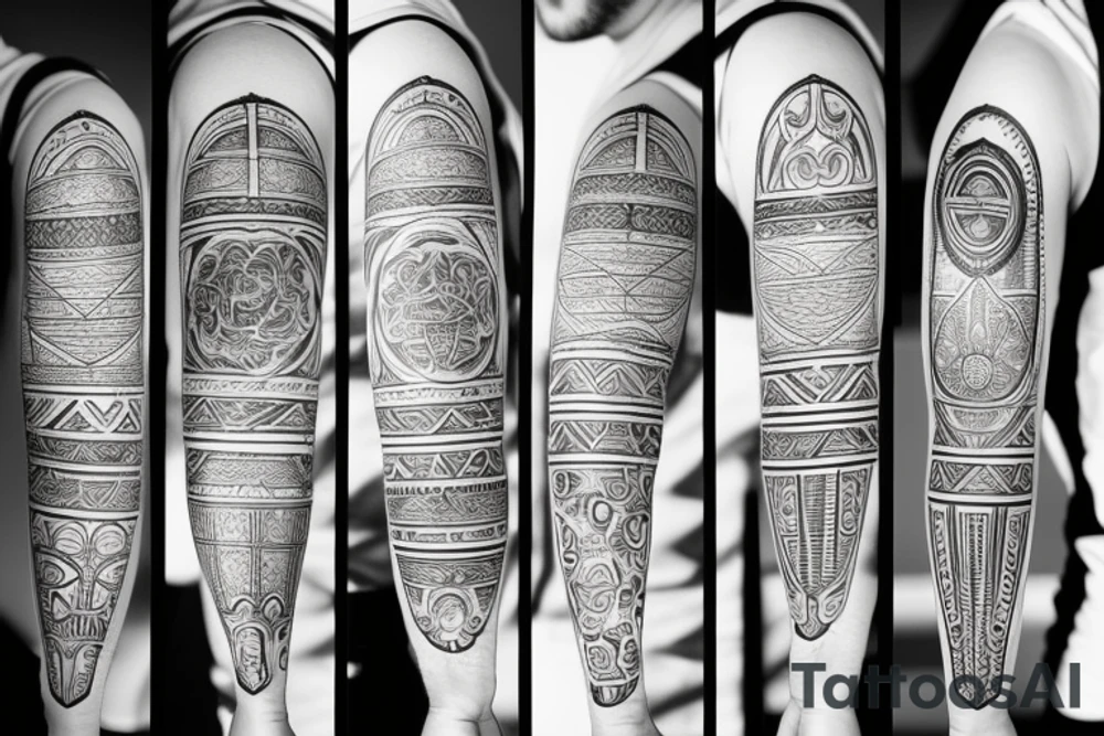 Symbols on the arm in a row: harmony, good lick, moon, purity, stability, enlightement, way tattoo idea