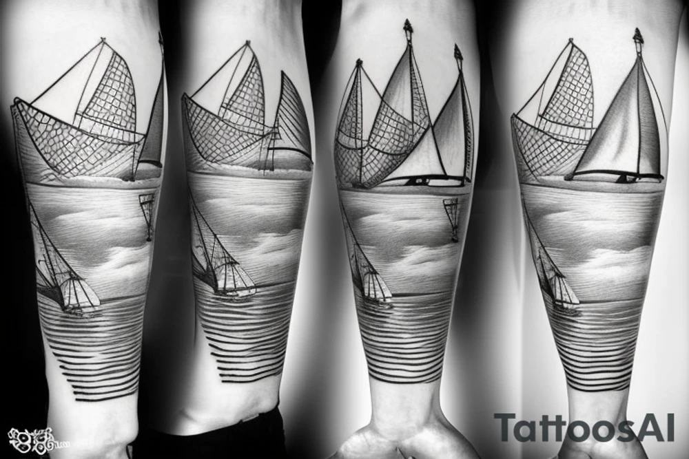 Sailing style tattoo with Greece as main theme tattoo idea