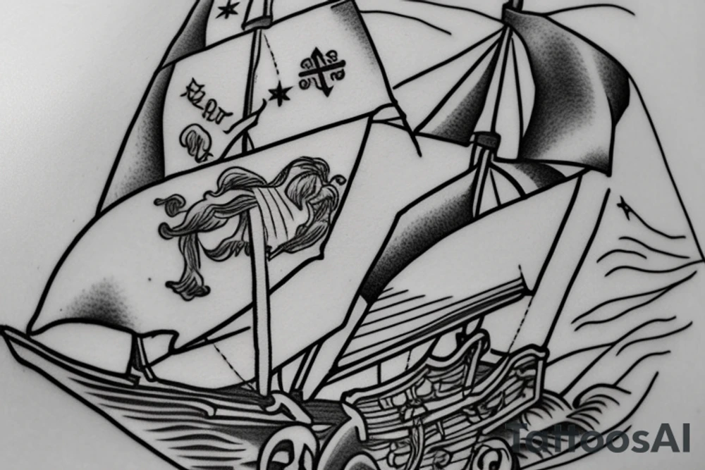 Sailing style tattoo with Greece as main theme tattoo idea