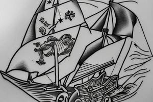 Sailing style tattoo with Greece as main theme tattoo idea