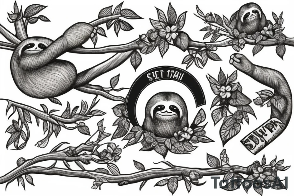 Sloth on branch tattoo idea