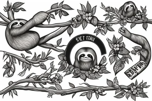 Sloth on branch tattoo idea