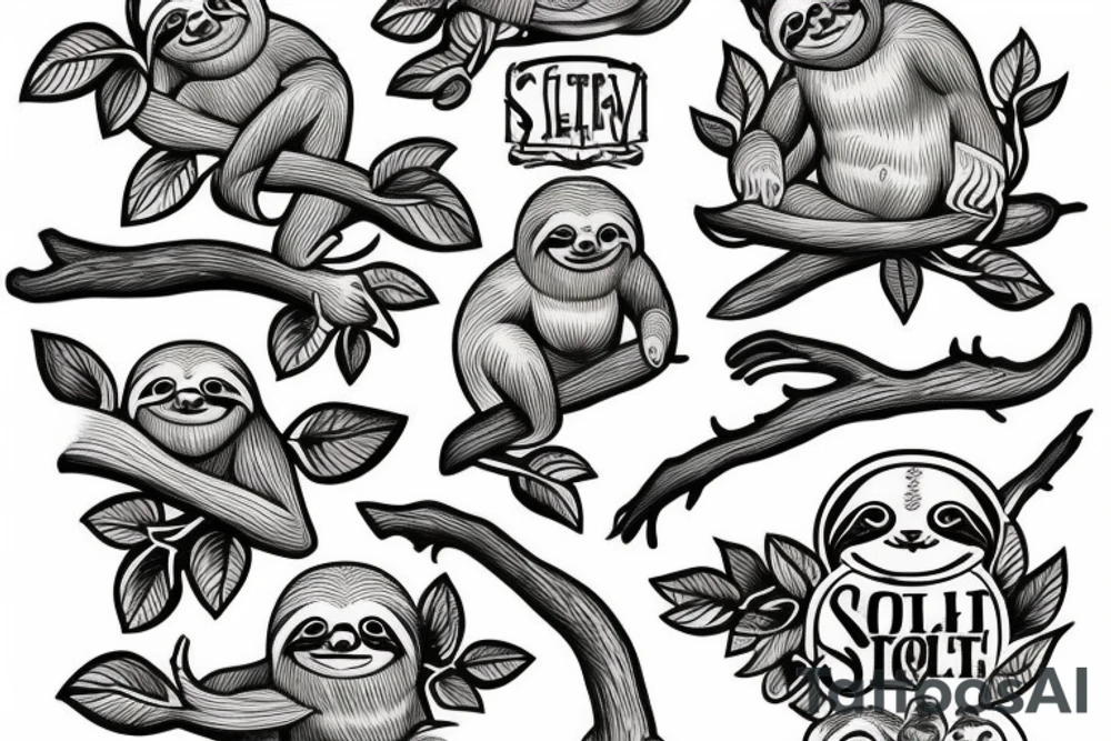 Sloth on branch tattoo idea
