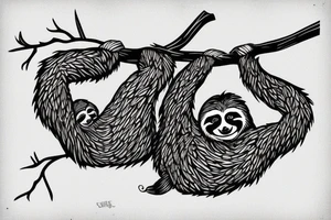 Sloth hanging from branch tattoo idea
