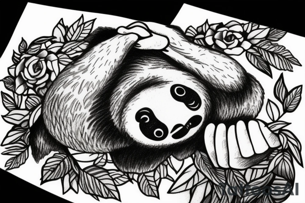 Sloth hanging from branch tattoo idea