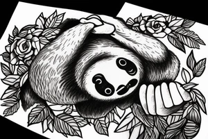 Sloth hanging from branch tattoo idea