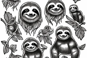 Sloth hanging from branch tattoo idea