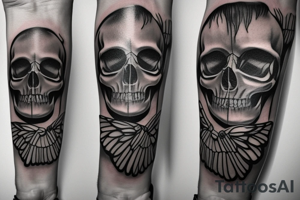 A SKULL FACE ON A butterfly WINGS tattoo idea