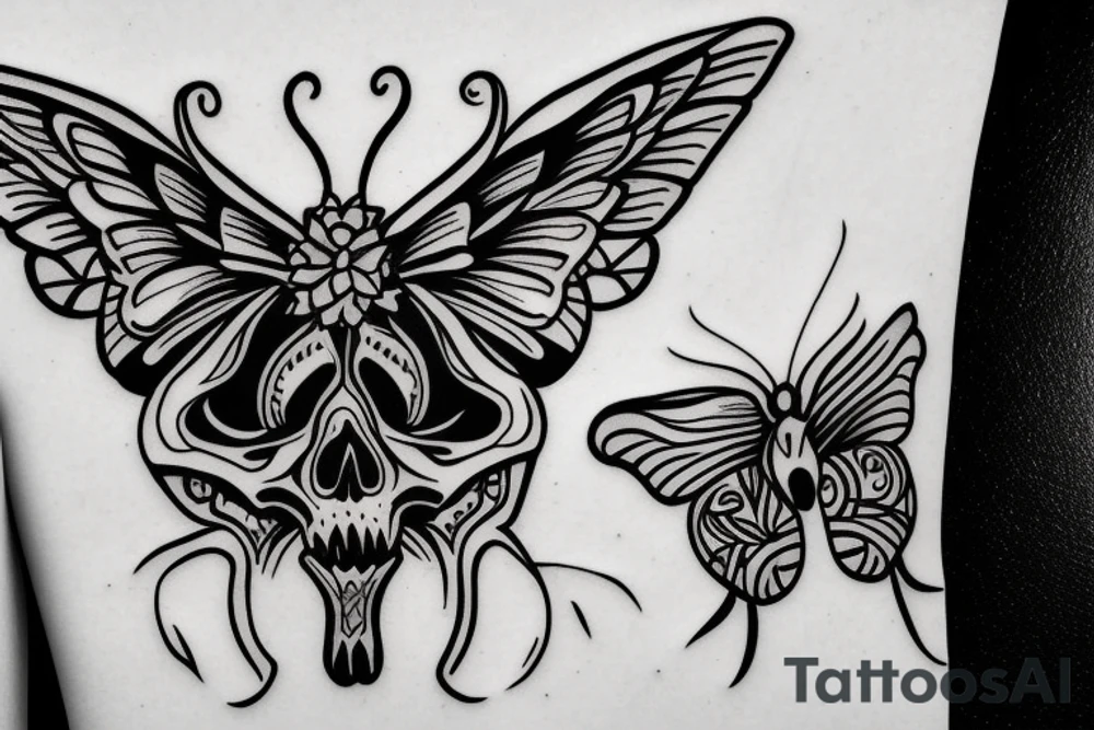 A SKULL FACE ON A butterfly WINGS tattoo idea