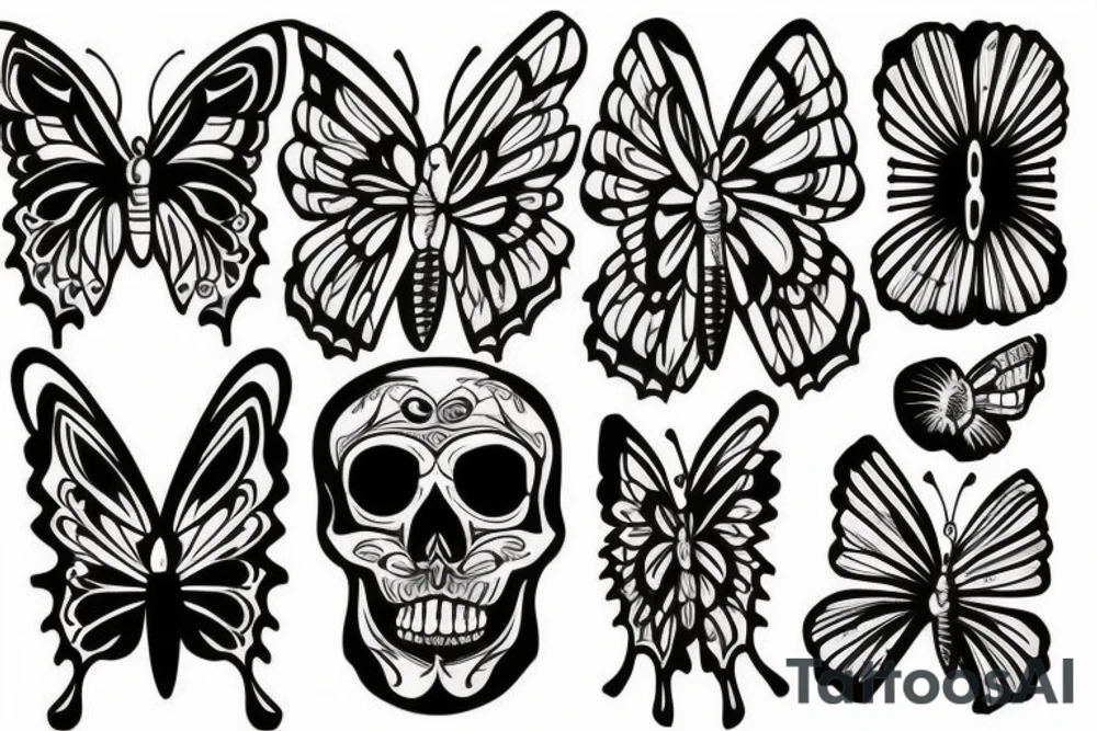 A SKULL FACE ON A butterfly WINGS tattoo idea