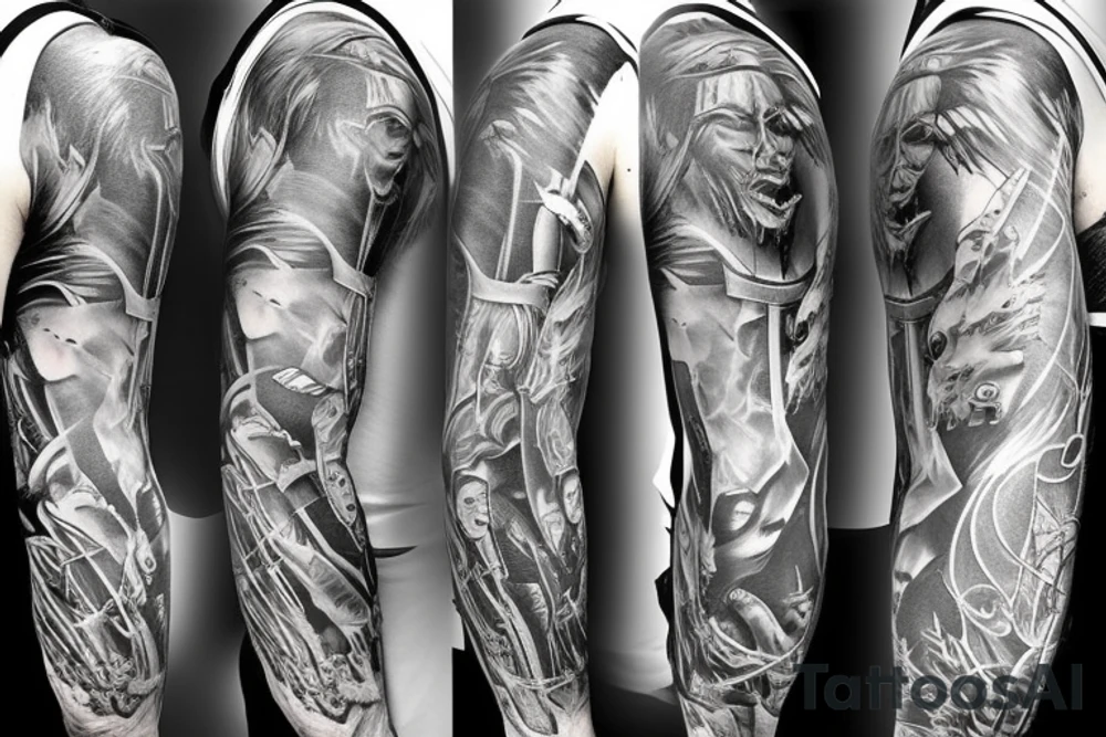 full sleeve about fatherhood tattoo idea