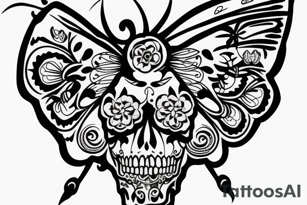 PUT A SKULL ON A BUTTERFLY FRAME tattoo idea