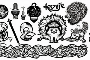 Hedgehog shaman smokes hookah tattoo idea