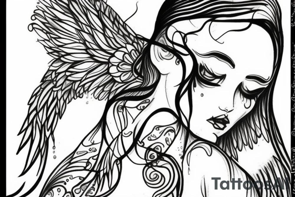 angel with tears tattoo idea