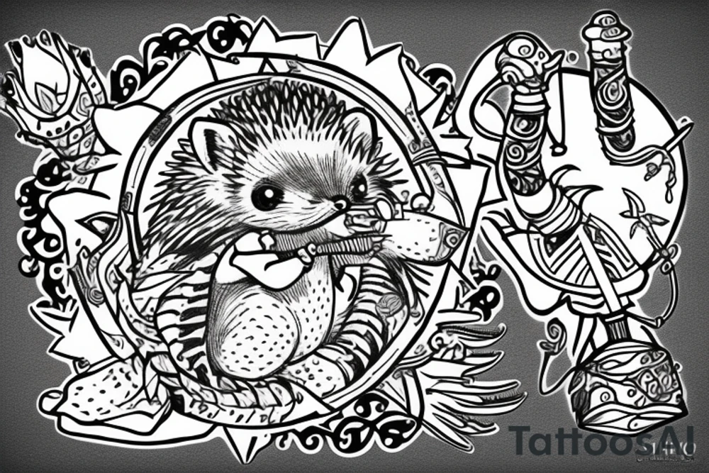 Hedgehog shaman smokes hookah tattoo idea
