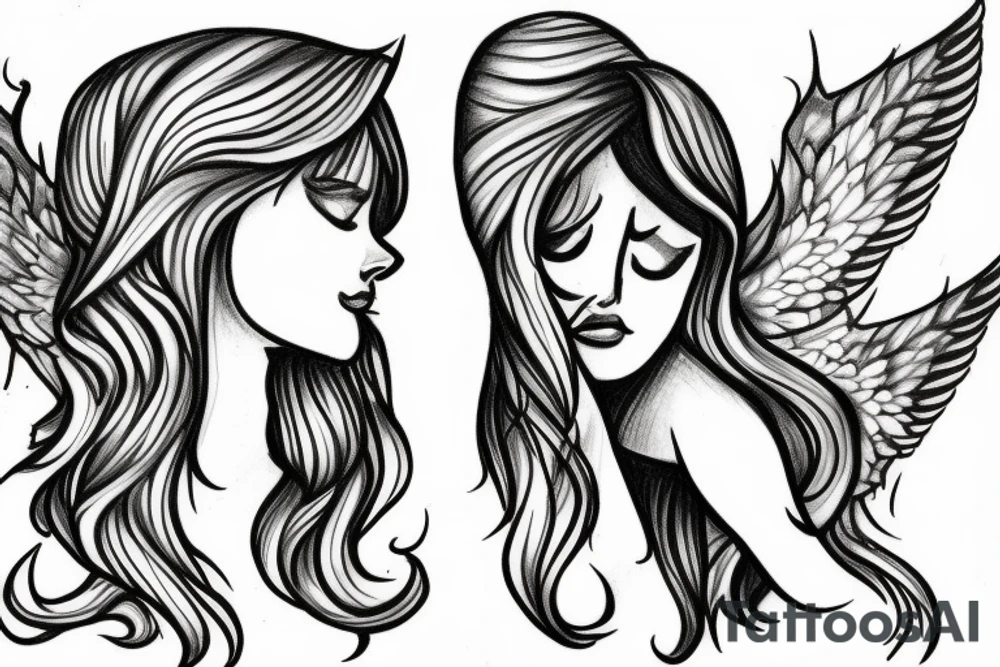 drawing angel with tears tattoo idea