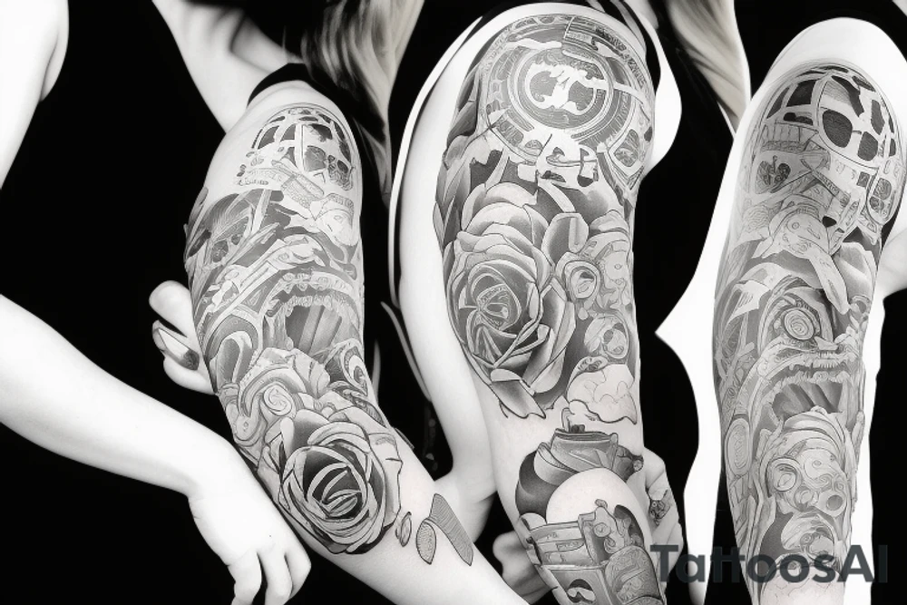 full sleeve about parenthood tattoo idea