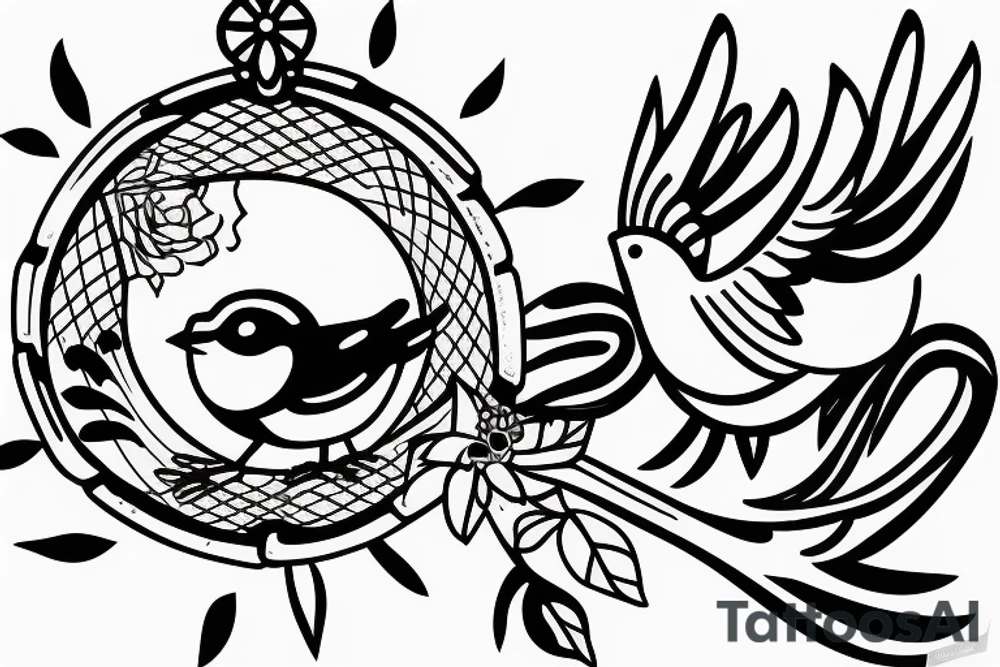 Little bird flying out of an open cage tattoo idea
