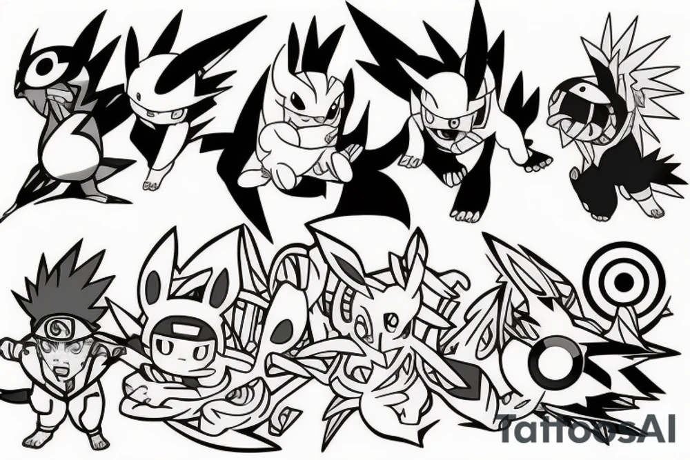 Pokemon and naruto sleeve tattoo idea