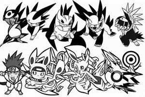 Pokemon and naruto sleeve tattoo idea