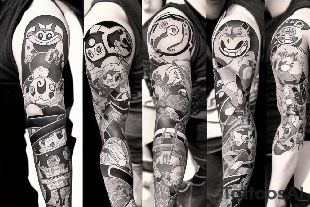 Pokemon and naruto sleeve tattoo idea
