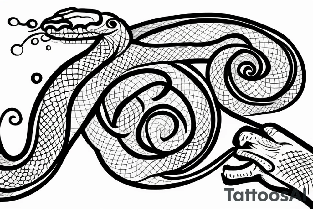 snake with open mouth aroud hand tattoo idea