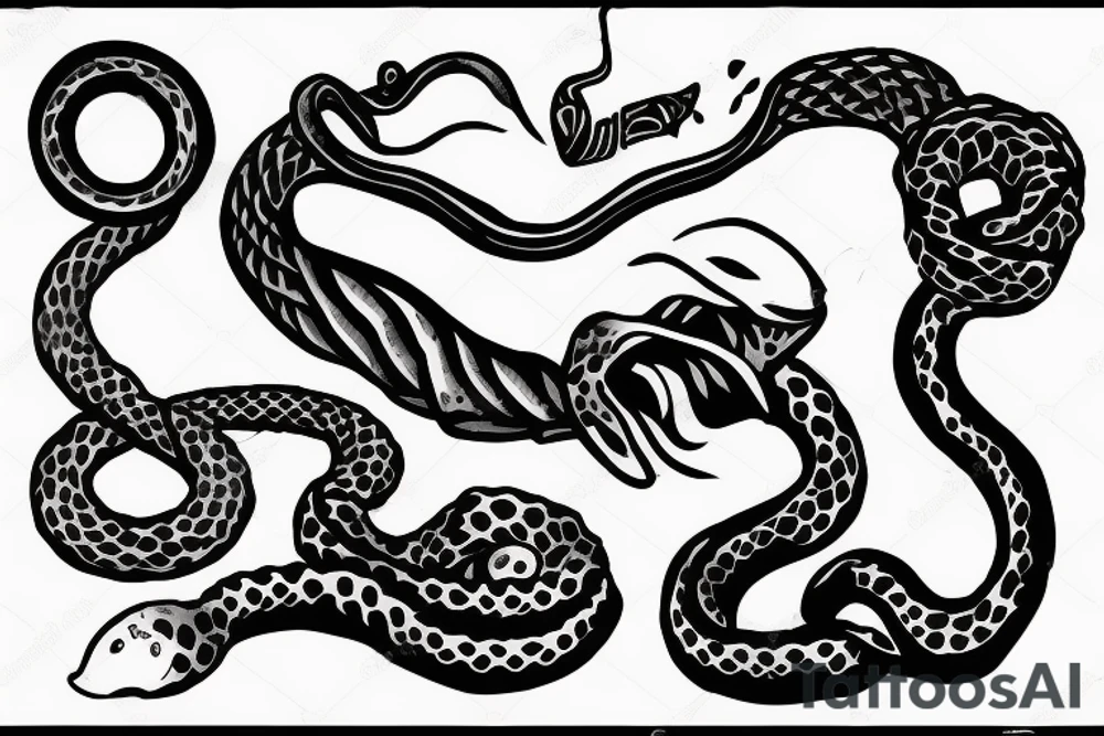 snake with open mouth aroud hand tattoo idea