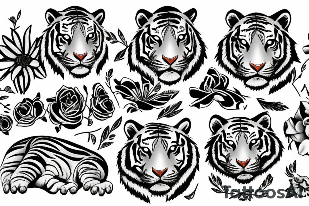 Realistico Tiger, flowers tattoo idea