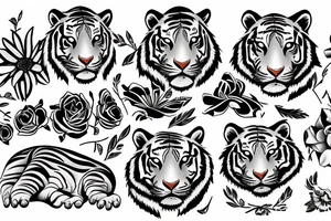 Realistico Tiger, flowers tattoo idea