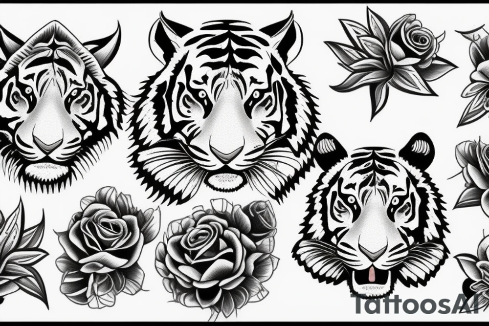 Realistico Tiger, flowers tattoo idea