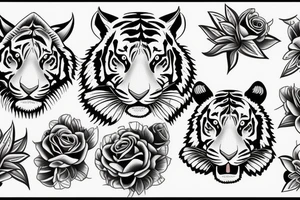 Realistico Tiger, flowers tattoo idea