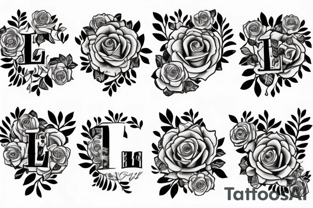 The letters LfL with roses in the background tattoo idea