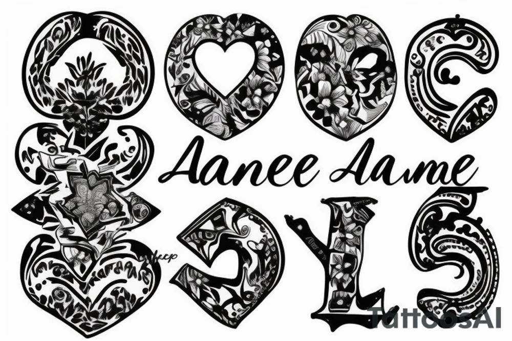 Anne name with some love symbol tattoo idea