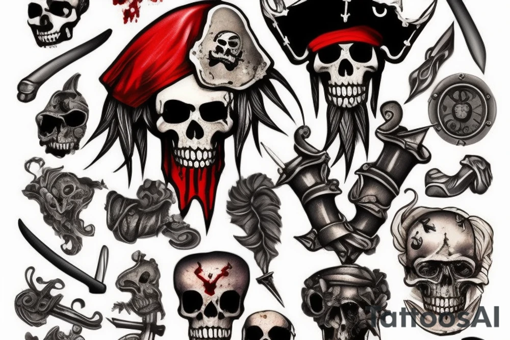 Bloody pirate with gild and sword tattoo idea