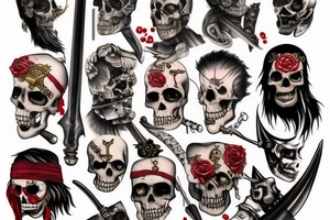 Bloody pirate with goldand swords tattoo idea