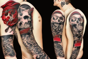 Bloody pirate with goldand swords tattoo idea