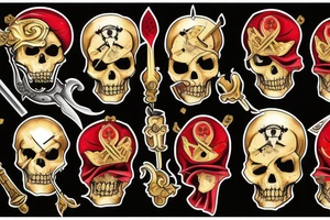 Bloody pirate with gold and swords tattoo idea