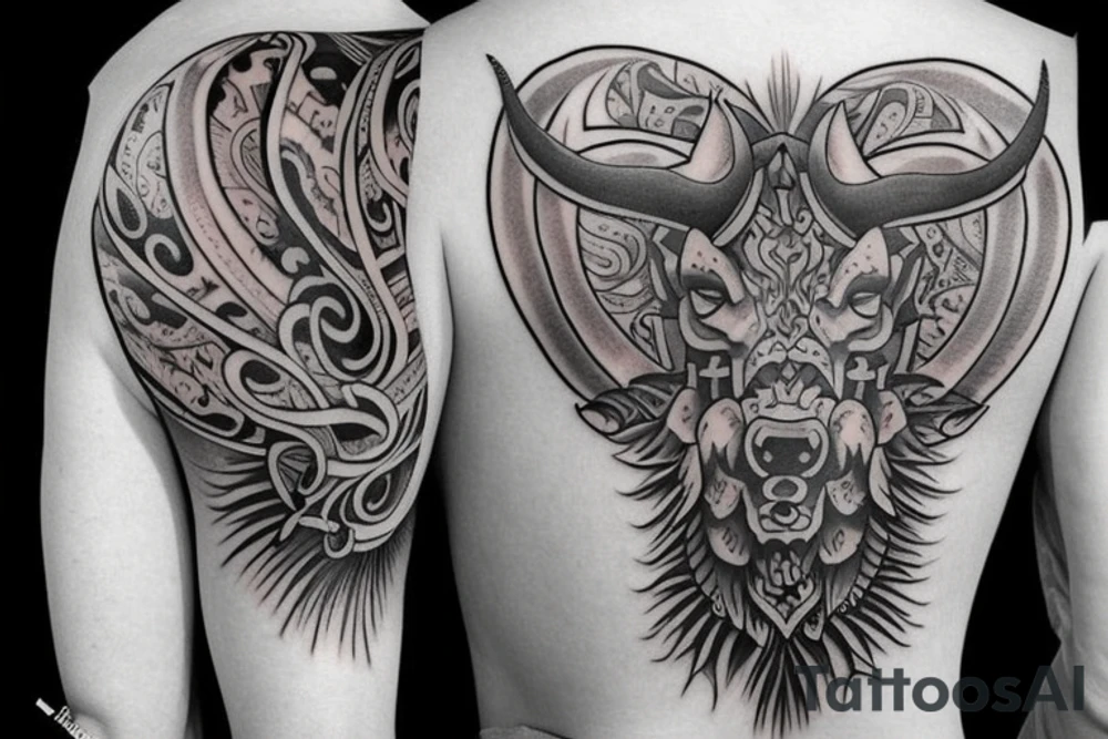 Big bull tattoo for on upper back. Horns to span width of shoulders. tattoo idea