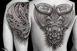 Big bull tattoo for on upper back. Horns to span width of shoulders. tattoo idea