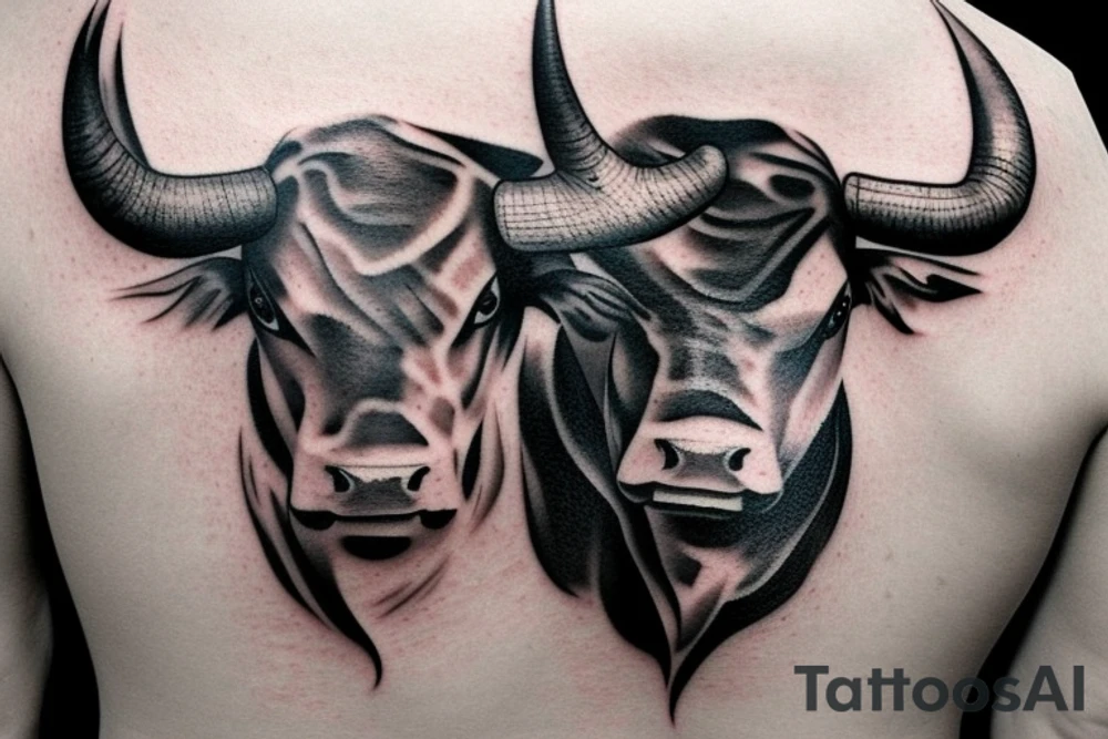 Realism bull tattoo for on upper back. Horns to span width of shoulders. Mean looking. tattoo idea