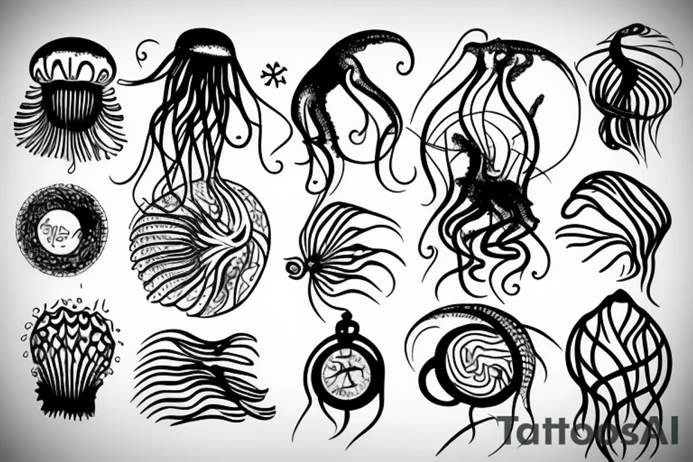 Triathlon symbols and jellyfish black tattoo idea
