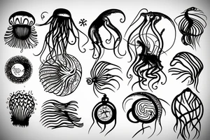 Triathlon symbols and jellyfish black tattoo idea
