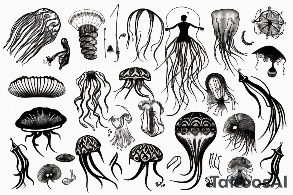 Triathlon symbols and jellyfish black tattoo idea
