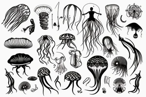 Triathlon symbols and jellyfish black tattoo idea