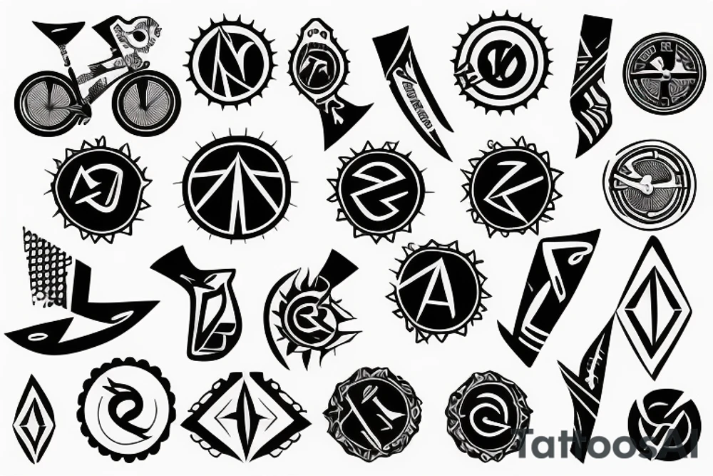 Black triathlon symbols tattoo idea