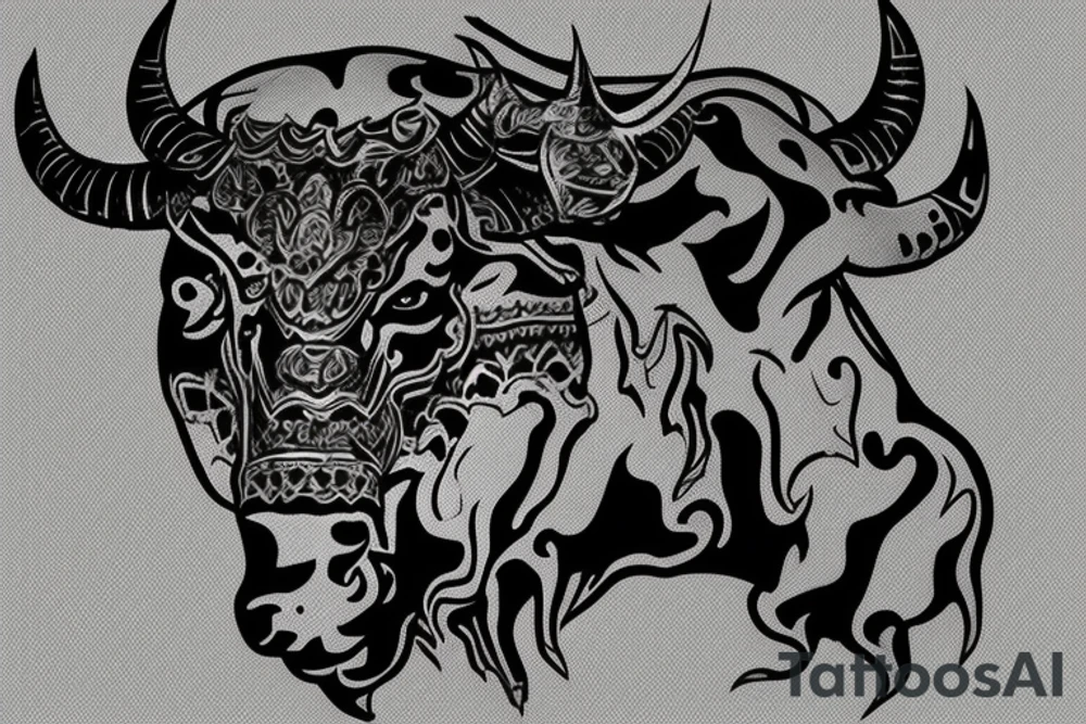Realism bull tattoo for on upper back. Horns to span width of shoulders. Mean looking. Single bull. The name Jackson written between the horns. tattoo idea